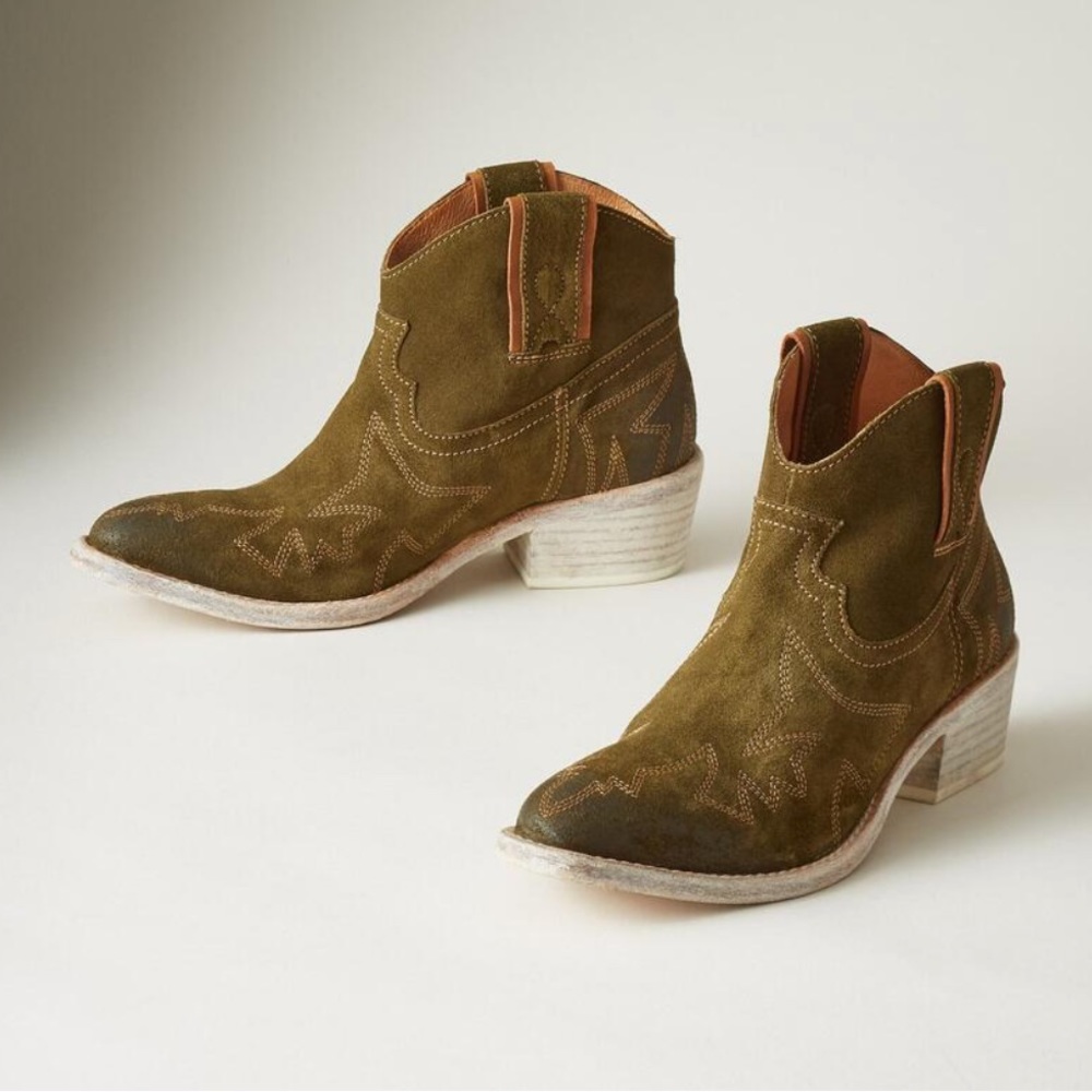 Sundance Coyote Ridge Boots - GeeWaWa Olive Leather Western Cowgirl Ankle boots